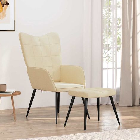 vidaXL Chaise de relaxation avec tabouret Crème Tissu (1/5)