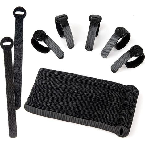 60 bridas reutilizables para cables, correas para cables, soporte de velcro negro para cables de TV, cables de PC y organización de oficina. (1/5)