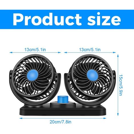 Ventilatore Auto USB Doppia Testa 12,7cm – Rotazione 360° Silenzioso 2 Velocità – Design Compatto Elegante – Ideale per SUV e Camper (1/5)