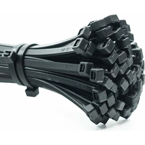 100 bridas profesionales para cables, 200 x 2,5 mm, mango negro, resistentes a la temperatura. (1/4)
