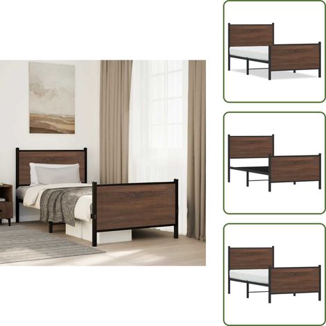Cadre de lit en métal sans matelas chêne marron 80x200 cm - Cadre De Lit - Lit Double - Lit En Métal - Lit Moderne - Literie (1/5)