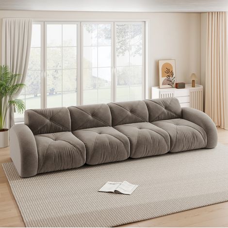 Divano modulare senza braccioli a 4 posti in ciniglia taupe OKWISH (1/5)