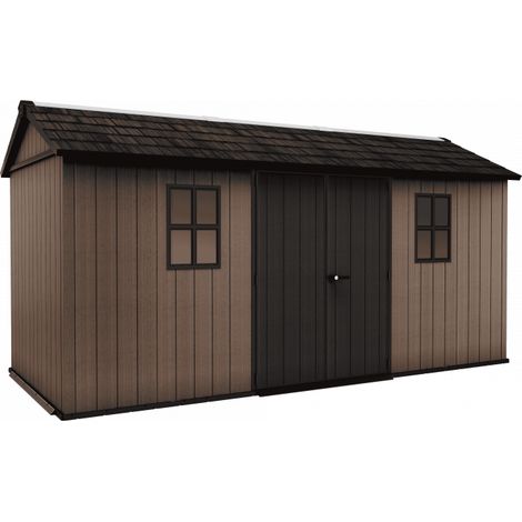 Caseta de jardín de resina EVOTECH+, 476 x 230 cm, con suelo y puerta doble, carga de nieve de 150 kg/m², Newton Plus 7515/1575, marrón, Keter (1/5)