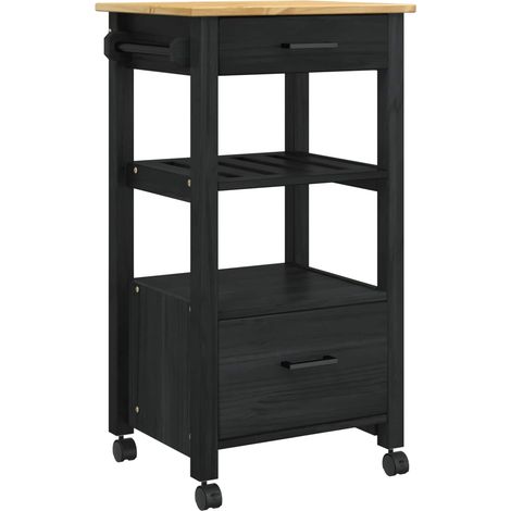 Carro de Cocina Negro 88,5 x 40 x 48 cm Madera de Pino Macizo vidaXL
