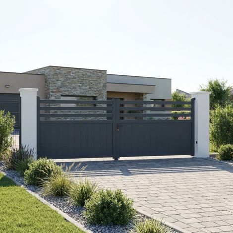 Portail battant aluminium anthracite 400x140 cm motorisable (1/5)