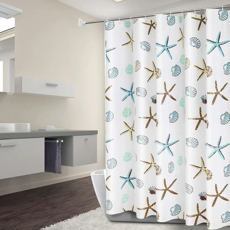 Rideaux de Douche Lavable,200x200cm Rideau de Douche Anti Moisissure,Rideau de Douche Imperméable,Motif étoile de Mer,Rideau Salle de Bain,Rideau de Baignoire avec 12 Crochets pour Douche,Baignoire (1/5)