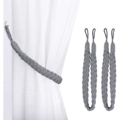 Raffhalter für Gardinen – 2er-Pack – Baumwollseil – Grau – 66 cm Länge (1/4)