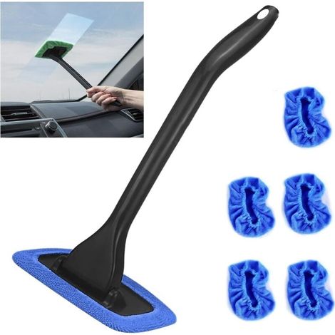 Kit de limpieza de ventanas de coche con botella pulverizadora - Herramienta de limpieza de ventanas de coche con mango extraíble y 5 paños de microfibra reutilizables - Limpiador portátil para (1/4)