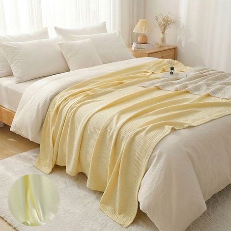 Couverture rafraîchissante - 100x150 cm - Couverture rafraîchissante - Couverture d'été - Double face - Fibres de bambou - Jaune - Couette d'été fine - Couverture auto-rafraîchissante (1/2)