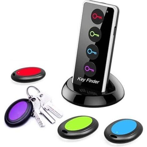 Reyke Localisateur de clés, 80 DB sans Fil RF avec portée de Travail de 39,6 m, télécommande avec Lampe de Poche LED, Support de Base pour clés, Portefeuille, téléphone et Animal Domestique (1/4)