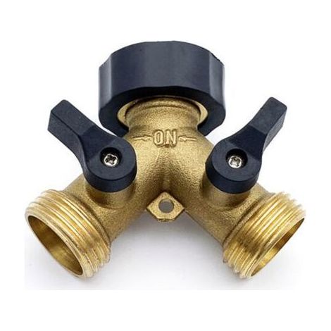 Adaptateur robinet double sortie - Répartiteur Y en laiton Raccord 3 4 pouces - Jardin et machine à laver (1/5)