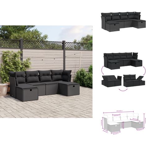 Salon de jardin 6 pcs avec coussins noir résine tressée - Salon De Jardin - Mobilier Extérieur - Salon D'extérieur - Set De Salon - Résine Tressée (1/4)