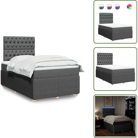 Sommier à lattes de lit avec matelas gris foncé 120x190cm tissu - Sommier À Lattes De Lit - Sommiers À Lattes De Lit - Lit - Meuble De Chambre À Coucher (1/5)