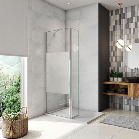 Walk in Doccia 110x200cm Due Pareti (70+40) cm Vetro 8 mm Temperato Anticalcare Fascia Opaca Centrale ANTI FRANTUMI Barra Stabilizzatrice 45 cm Cromo Lucido (1/5)
