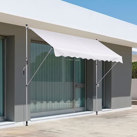 Tende da sole a bracci 3x1,5m avec manivelle et structure télescopique blanche (1/5)