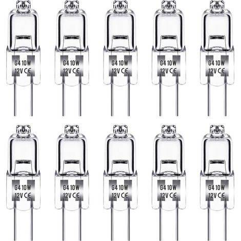 Ampoule Halogene G4, Ampoule G4 12V 10W, blanc chaud 2800K, 150LM, LampeHalogene G4, Lampe à Capsule Transparente, paquet de 10 (1/5)