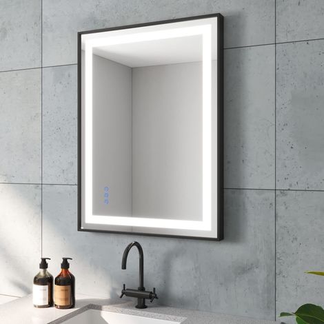 Badspiegel mit LED Beleuchtung 80x60 cm Wandspiegel Badezimmerspiegel, 2 Farben des Lichts, Dimmbar, Touchschalter, wasserdichte LED-Leiste (1/5)