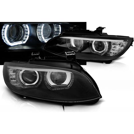 Paire de feux phares BMW serie 3 E92 / E93 de 2006 a 2010 angel eyes LED 3D DRL noir-31439185 (1/4)