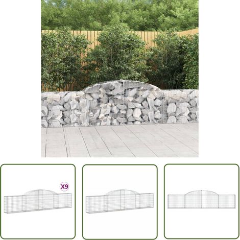 The Living Store Gabionen mit Hochbogen 9 Stk. 300x30x60/80 cm Verzinktes Eisen - Gabionen - Gabionenkorb - Gartendeko - Zaun - Sichtschutz (1/5)