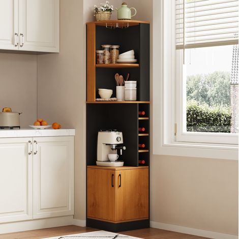 Meuble de rangement d'angle pour vin 40 x 40 x 182 cm avec range-verres, MDF noir DESVIAE (1/5)