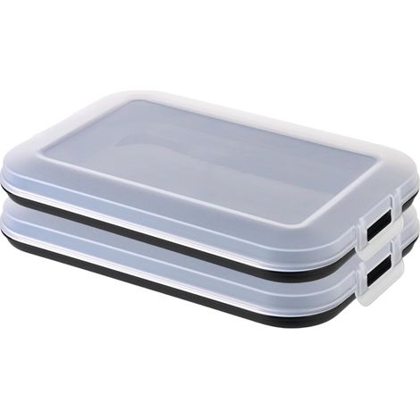 Lot de 2 boîtes à charcuterie avec plateau de service intégré, boîte de conservation, boîte de rangement, boîte à charcuterie, empilable, sans BPA, plastique noir (1/5)