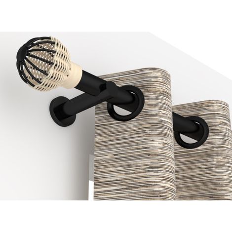 Embout Rotin Noir Mat D28 pour tringle à rideaux - Style bohème - (1/2)