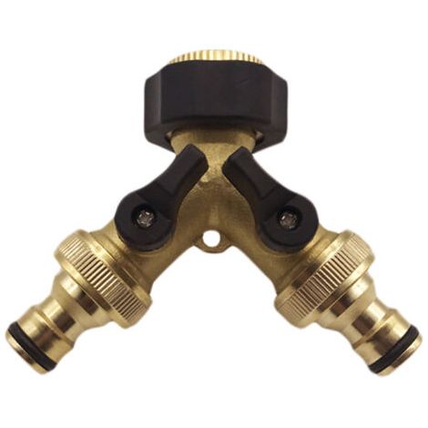 Laiton 2 voies Tap Connector Adaptateur Double Tap Jardin Adaptateur Tap Avec individuelles marche/arrêt Vannes pour Accueil Cuisine Jardin De plein air (1/5)