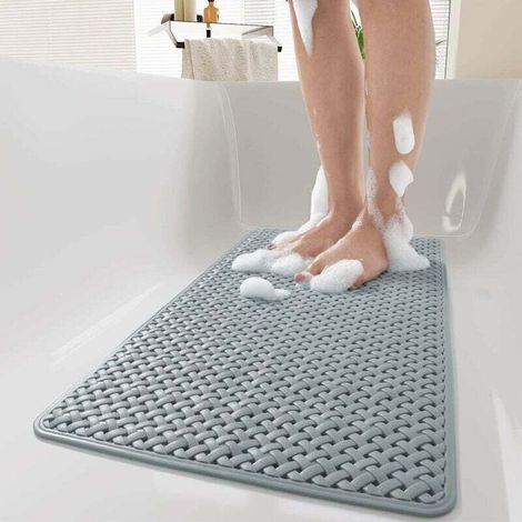 Tapis de baignoire antidérapant avec ventouses et trous de drainage, tapis de douche lavable en machine, tapis de bain antidérapant pour baignoire pour enfants (14"x 27" gris) (1/5)