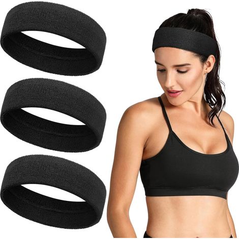 Bandeau Cheveux Homme, Absorbant Bandeau Elastique Sport Anti Transpiration Bandeaux Sport pour Femmes Tennis Football Running Yoga Gym 3 Pièces (1/5)