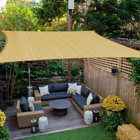 Toile Ombrage Respirant, Voiles Solaire,Pare-Soleil Jardin Balcon 98% Toiles Ombrages UV Protection pour Patio Terrasse Extérieur avec Oeillets et Cordons, Voile d'ombrage Rectangulaire, 3x5 m (1/5)