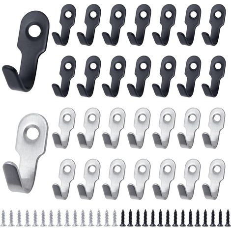 CCYKXA 30 Pcs Crochet Mural Noir a Visser Crochet Petit Clavier Crochets à Clés Noir Argent Mini Crochet Rétro INOX Crochet de Manteau avec Vis pour Porte,Mur,Salle de Bain,Cuisine(27 X 12 mm)