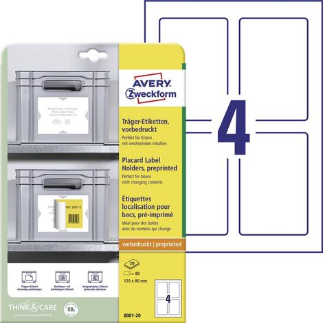 Avery-Zweckform 8001-20 Étiquettes pour supports 120 x 80 mm Polypropylène blanc, gris clair 80 pc(s) fixation permanen (1/4)