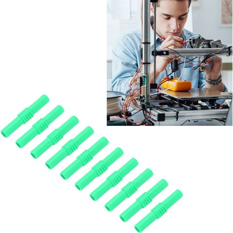 J.20009 Adaptateur banane femelle-femelle 4 mm, coupleur banane isolé pour court-circuit, vendu par paquets de 10, vert. (1/5)