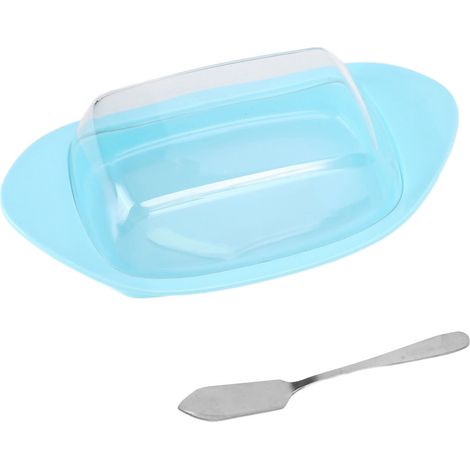 Boîte à beurre en forme de navire avec couteau et couvercle, récipient à fromage de qualité alimentaire pour la cuisine (bleu) (1/5)