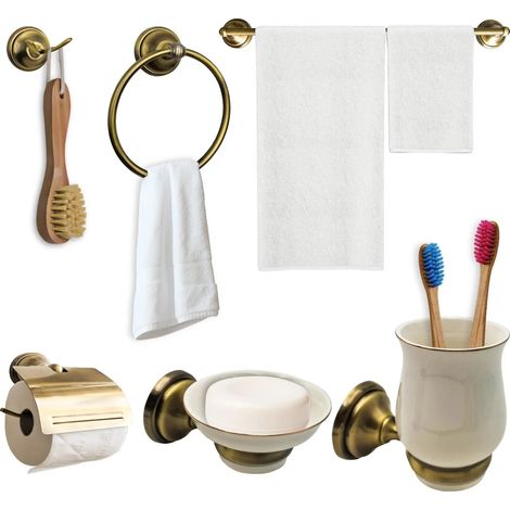 Accessori Bagno Moderni Appendini Parete Cromati Dorati Neri Design 6 pezzi Gold Oro Dorato