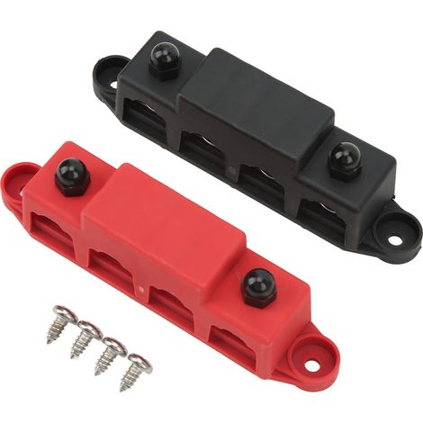 2PCS Bloc de Distribution d'Étude 4 X 5/16in Rouge et Noir 250A Barre Omnibus pour Camping-Car 48V DC (1/5)