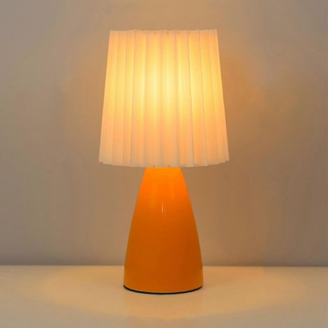 Moderne Keramik-Tischleuchte mit plissiertem Schirm, USB-betriebene LED-Schreibtischlampe, einstellbare Helligkeit (Orange)