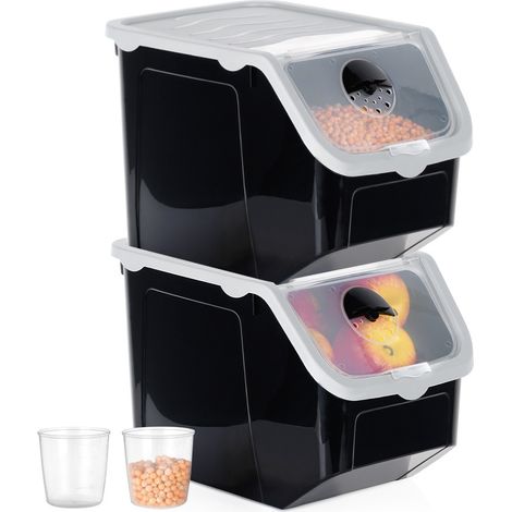 Recipiente para frutas y verduras con tapa, negro, 12 l, 2 uds.