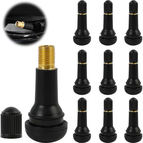 10 válvulas de goma TR413 – Válvulas de goma negras para neumáticos de coche, de encaje a presión, ideales para neumáticos sin cámara, aptas para coches, motocicletas y quads, llantas, válvulas de enc (1/5)
