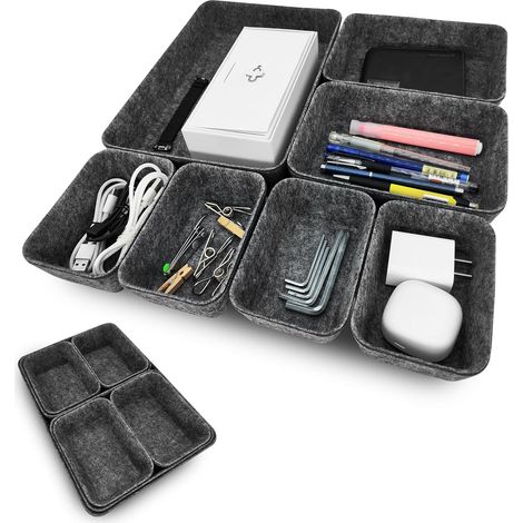 Organisateur de Tiroir, Organiseur Tiroir Feutre Bureau 7 pièces, Flexible, Durable, Robuste, Pour ranger les tiroirs bureau, boîte à outils (Gris foncé) Gris Foncé - (1/5)