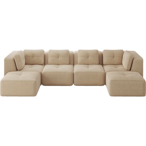 Modulares U-Ecksofa mit Chaiselongue aus beigem Cordvelours MODENUIT (1/4)
