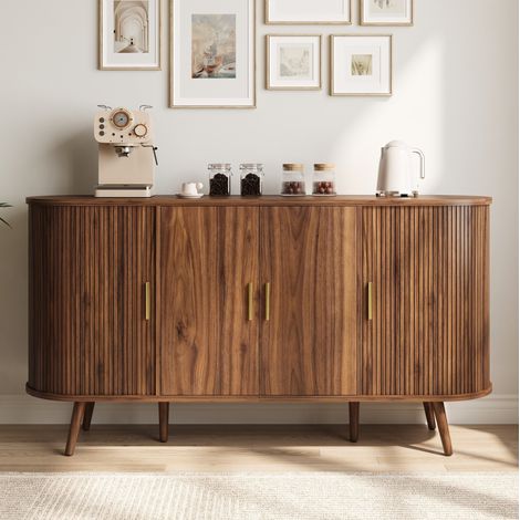 Buffet enfilade 150 cm MDF noyer avec portes coulissantes HAVRYA (1/5)
