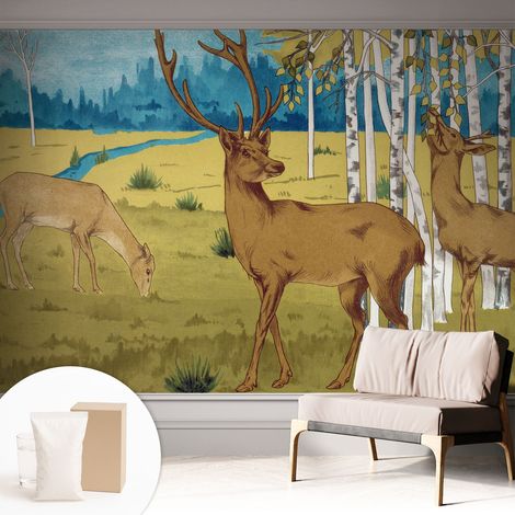 Tapete Vliestapete mit Kleber - abwaschbar - Arbeitszimmer - Esszimmer- Top Qualität Waldharmonie 312x219 cm (1/5)