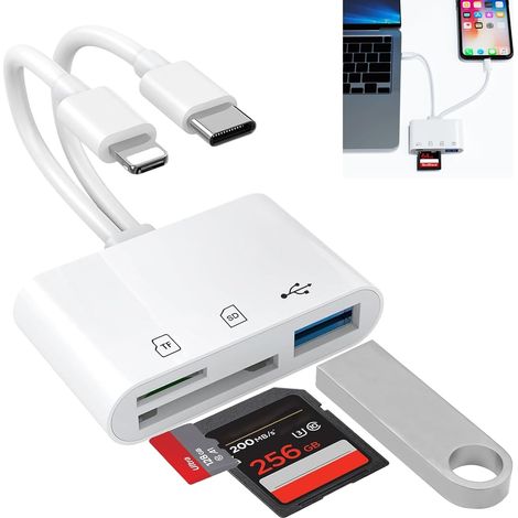 3 in 2 Lecteur de Carte SD, Adaptateur Carte SD USB C Lightning pour SD/Micro SD/USB, Lecteur Carte SD/TF/USB, OTG, Type C Lecteurs de Cartes Mémoire pour iPhone/iPad/iPad Pro/MacBook/Laptop