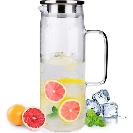 Pichet en verre borosilicate pour eau, jus ou thé glacé, avec couvercle et goupillon, 1200 ml (1/5)