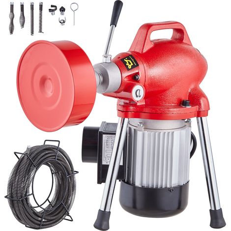 Déboucheur Électrique Canalisation 20 m x 16 mm Machine Nettoyage Tuyaux Alimentation Manuelle 250 W 7 Coupeurs, 2 Câbles Acier 20 m x 16 mm/4,6 m x 9,5 mm, Contrôle CW/CCW pour Tuyaux 4-10 cm (1/5)