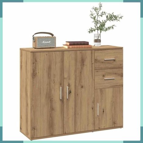 Buffet - 855907 - Chêne artisanal - Bois d'ingénierie et fer - 3 portes 2 tiroirs (1/5)
