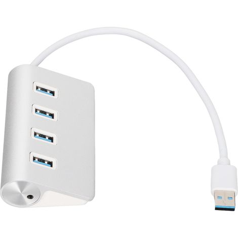 Hub USB 3.0 4 Ports Argent 5Gbps pour PC, MacBook, Windows, iOS - Alliage d'Aluminium