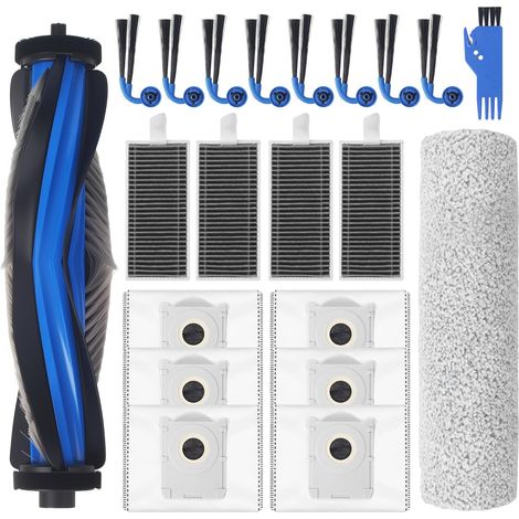 21-teiliges Zubehörset für Ecovacs Deebot X9 Pro Omni Ersatz-Staubsauger, 8 Seitenbürsten, 6 Staubbeutel, 4 Filter, 1 Wischwalze, 1 Hauptbürste, 1 Reinigungsbürste