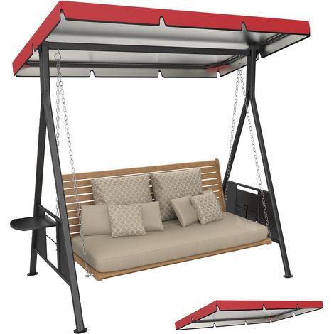 1Lot Balançoire Remplacement Auvent, 6.1x4.2x0.5 Pouce 600D Épaissi Oxford Patio Balançoire avec Toile Imperméable Tissu pour Extérieur Jardin/Cour/Parc/Porche/Patio [Rouge] (1/5)